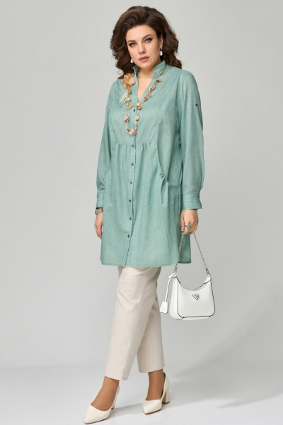 Туника хлопковая прямого силуэта для повседневных образов Fita 20422 мятно-зеленый - фото 6