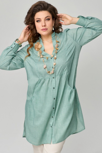 Туника хлопковая прямого силуэта для повседневных образов Fita 20422 мятно-зеленый - фото 4