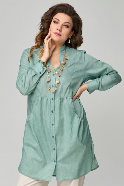 Туника хлопковая прямого силуэта для повседневных образов Fita 20422 мятно-зеленый - фото 3