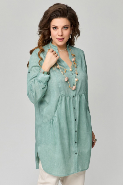 Туника хлопковая прямого силуэта для повседневных образов Fita 20422 мятно-зеленый - фото 2