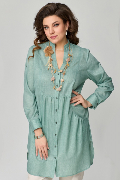 Туника хлопковая прямого силуэта для повседневных образов Fita 20422 мятно-зеленый - фото 1