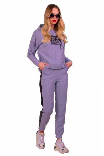 Спортивный костюм из текстиля с жакетом и брюками F de F 3419 светло-серый - фото 3