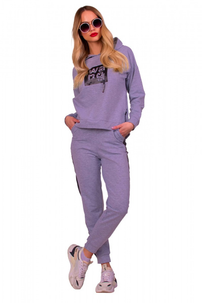 Спортивный костюм из текстиля с жакетом и брюками F de F 3419 светло-серый - фото 1