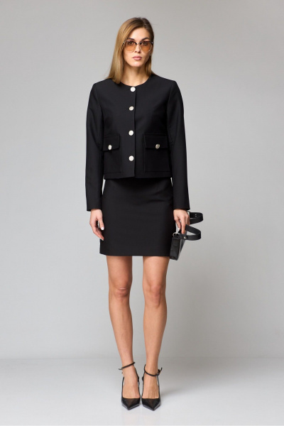 Деловой короткий черный жакет с карманами и пуговицами THE NAME 2281 черный - фото 1