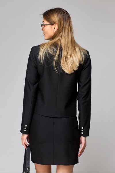 Деловой короткий черный жакет с карманами и пуговицами THE NAME 2281 черный - фото 5