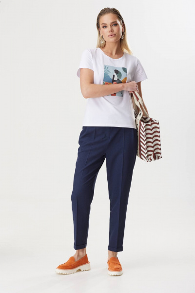 Деловой женский костюм с удлиненным жакетом из текстиля Твой имидж 1819 темно-синий - фото 7