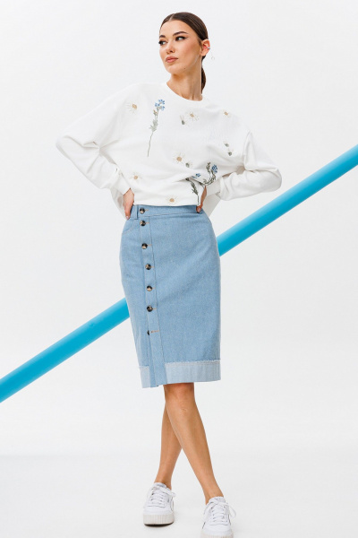 Джинсовая юбка с карманами и шлёпками с необработанным краем Butеr 2758 голубой - фото 1
