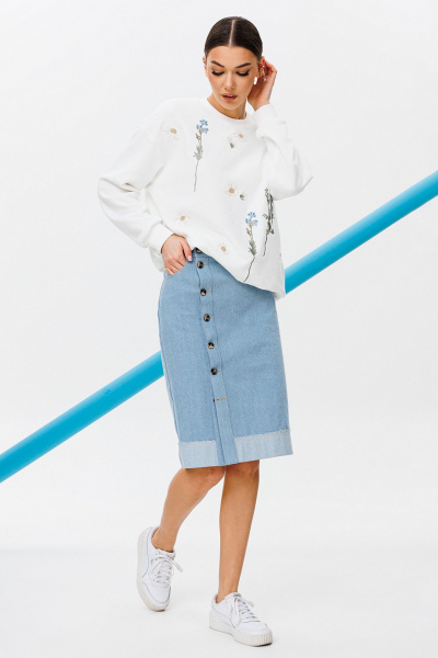 Джинсовая юбка с карманами и шлёпками с необработанным краем Butеr 2758 голубой - фото 6