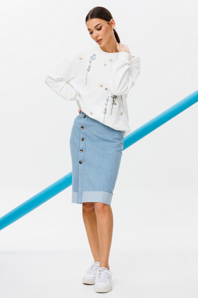 Джинсовая юбка с карманами и шлёпками с необработанным краем Butеr 2758 голубой - фото 5