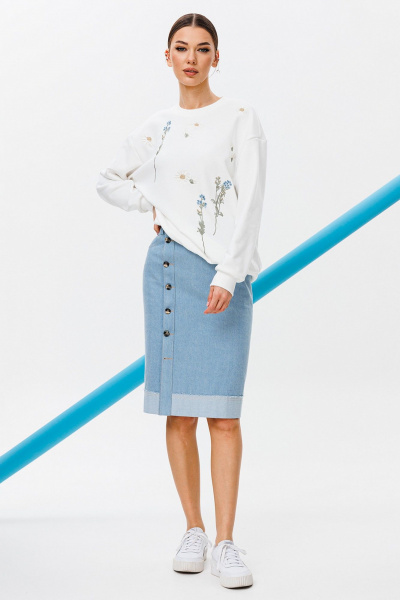 Джинсовая юбка с карманами и шлёпками с необработанным краем Butеr 2758 голубой - фото 4
