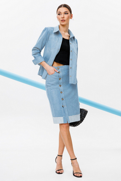 Джинсовая юбка с карманами и шлёпками с необработанным краем Butеr 2758 голубой - фото 11