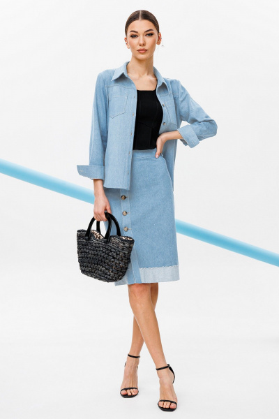 Джинсовая юбка с карманами и шлёпками с необработанным краем Butеr 2758 голубой - фото 10