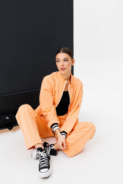 Спортивный костюм бомбер и брюки из трикотажного полотна Butеr 2794 персик - фото 13