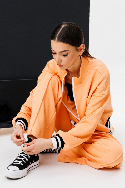 Спортивный костюм бомбер и брюки из трикотажного полотна Butеr 2794 персик - фото 11