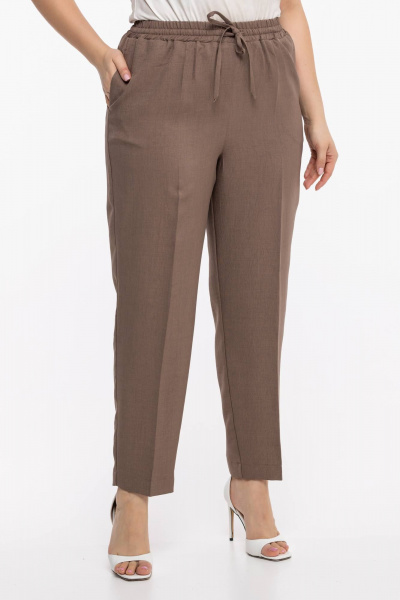 Бежевые и коричневые брюки на резинке с карманами 7/8 Avila 0957 темно-бежевый - фото 5