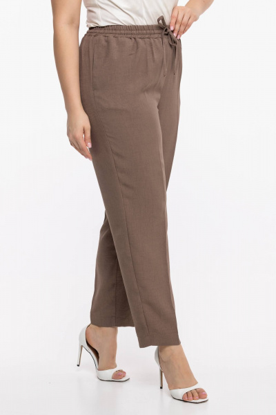 Бежевые и коричневые брюки на резинке с карманами 7/8 Avila 0957 темно-бежевый - фото 1
