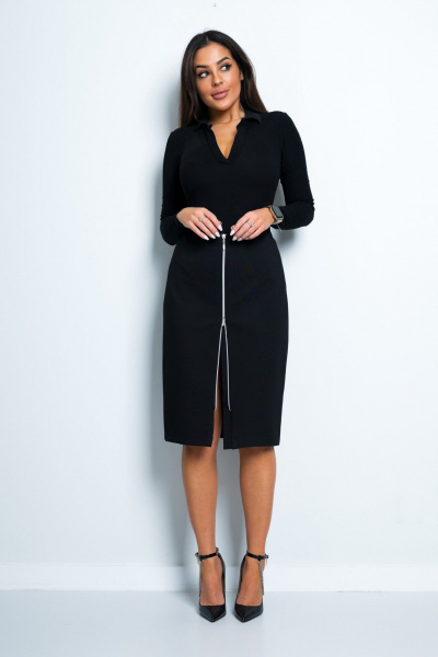 Трикотажная юбка-карандаш с молнией и разрезом Nika.PL 0503101 черный - фото 1