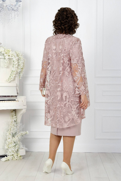 Нарядный кружевной комплек с платьем и кардиганом Ninele 5907 пудра - фото 12
