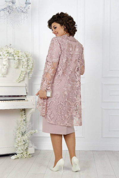 Нарядный кружевной комплек с платьем и кардиганом Ninele 5907 пудра - фото 11