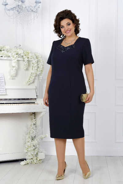 Элегантный комплект из кружевного платья и кардигана Ninele 5907 синий - фото 11