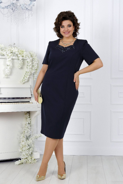 Элегантный комплект из кружевного платья и кардигана Ninele 5907 синий - фото 9
