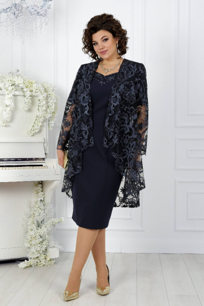 Элегантный комплект из кружевного платья и кардигана Ninele 5907 синий - фото 6