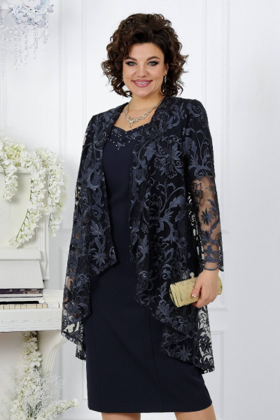 Элегантный комплект из кружевного платья и кардигана Ninele 5907 синий - фото 2