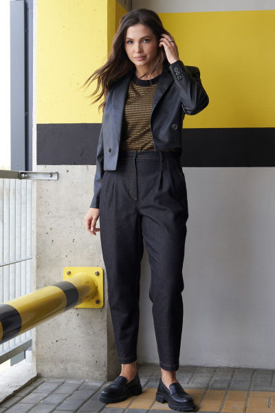 Брюки из джинсовой ткани со складками и карманами Andina city 2010-24 черный - фото 1