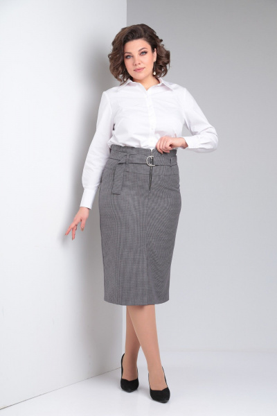 Белая деловая блузка с нагрудными вытачками и воротником Takka Plus 23-201 - фото 7