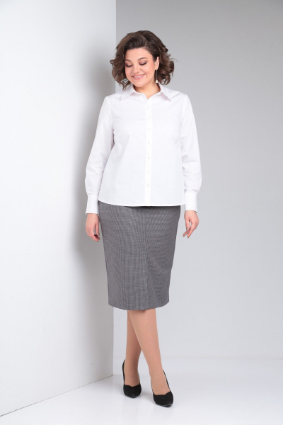Белая деловая блузка с нагрудными вытачками и воротником Takka Plus 23-201 - фото 4