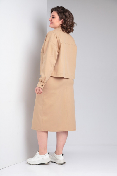 Бежевый джинсовый жакет и юбка с карманами и разрезом Takka Plus 24-218 - фото 8