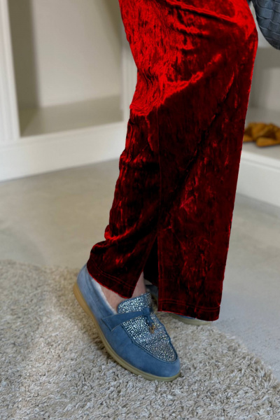 Красный бархатный костюм двойка с топом и брюками с разрезами LindaLux 3-021 красный_бархат - фото 4