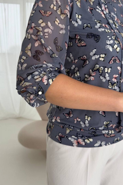 Блуза свободного кроя из вискозы и льна для демисезона LindaLux 217 бабочки - фото 7