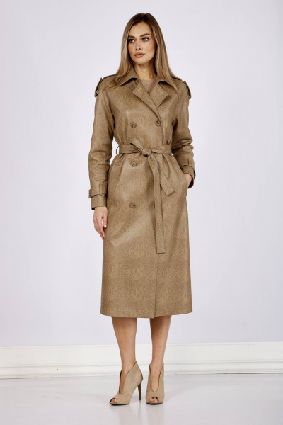 Классический женский плащ из экопремени с поясом и воротником на стойке Azzara 3122 - фото 5