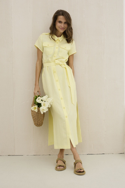Платье прямого силуэта из льна и вискозы с карманами DAVA 158 желтый - фото 1