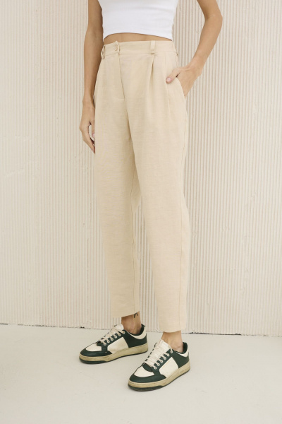 Демисезонные льняные брюки свободного силуэта с карманами DAVA 116 беж - фото 2