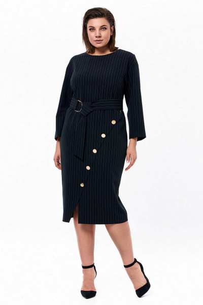 Деловое демисезонное платье с имитацией запаха KaVaRi 1068 черная_полоска - фото 4