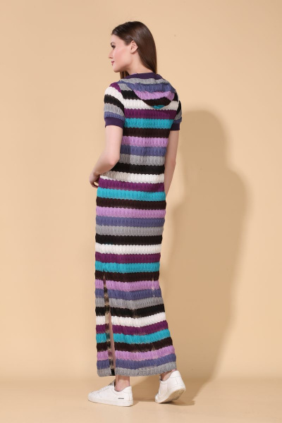 Вязаное кружевное платье с капюшоном и разрезами DOGGI 3628 белая_полоса - фото 2