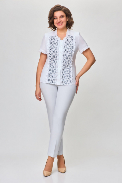 Блуза из текстиля на каждый день длиной 61 см DaLi 3658 белая - фото 1