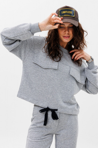 Демисезонный костюм из трикотажа с клапанами и стяжкой HIT 3079 серый_меланж - фото 7