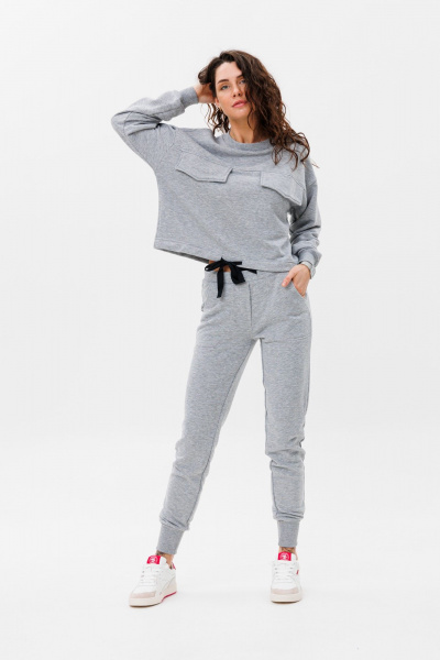 Демисезонный костюм из трикотажа с клапанами и стяжкой HIT 3079 серый_меланж - фото 3