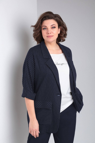 Брюки, жакет LadisLine 1491 полоска/синий - фото 4