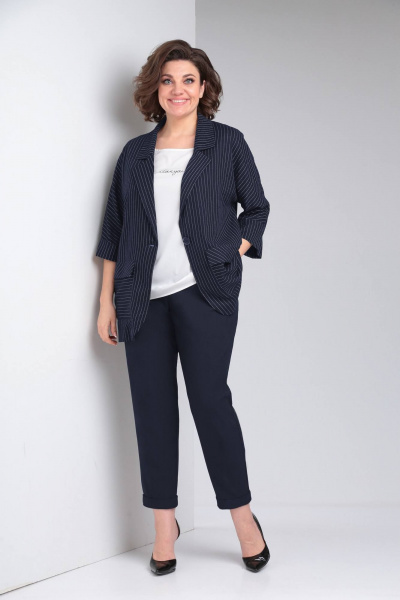 Брюки, жакет LadisLine 1491 полоска/синий - фото 2