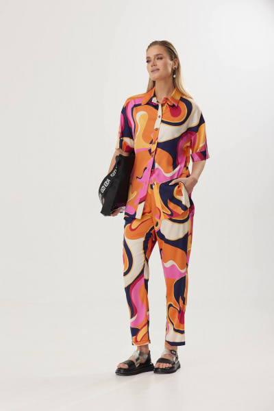 Блуза, брюки Твой имидж 1579 оранжевый-мультиколор - фото 6