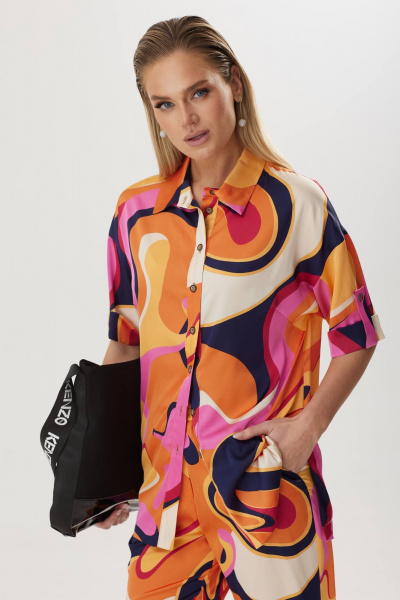 Блуза, брюки Твой имидж 1579 оранжевый-мультиколор - фото 4