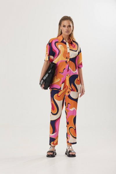 Блуза, брюки Твой имидж 1579 оранжевый-мультиколор - фото 2