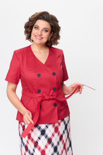 Жакет, юбка ANASTASIA MAK 1176 алый+клетка - фото 3