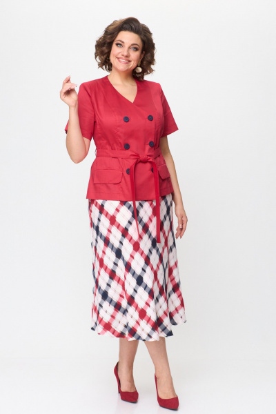 Жакет, юбка ANASTASIA MAK 1176 алый+клетка - фото 2