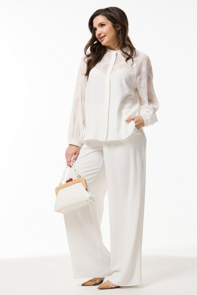 Демисезонный костюм из текстиля: блуза и расклешенные брюки Mislana 935/3 белый - фото 2