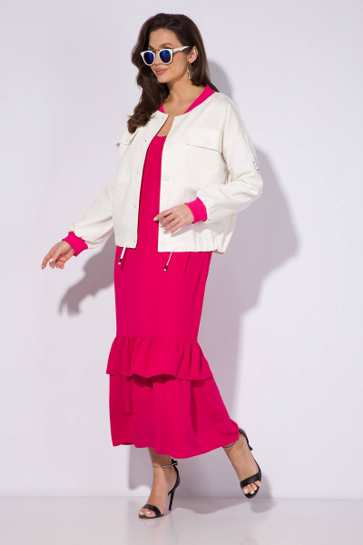 Бомбер, платье INPOINT. 151к бел+фуксия - фото 1